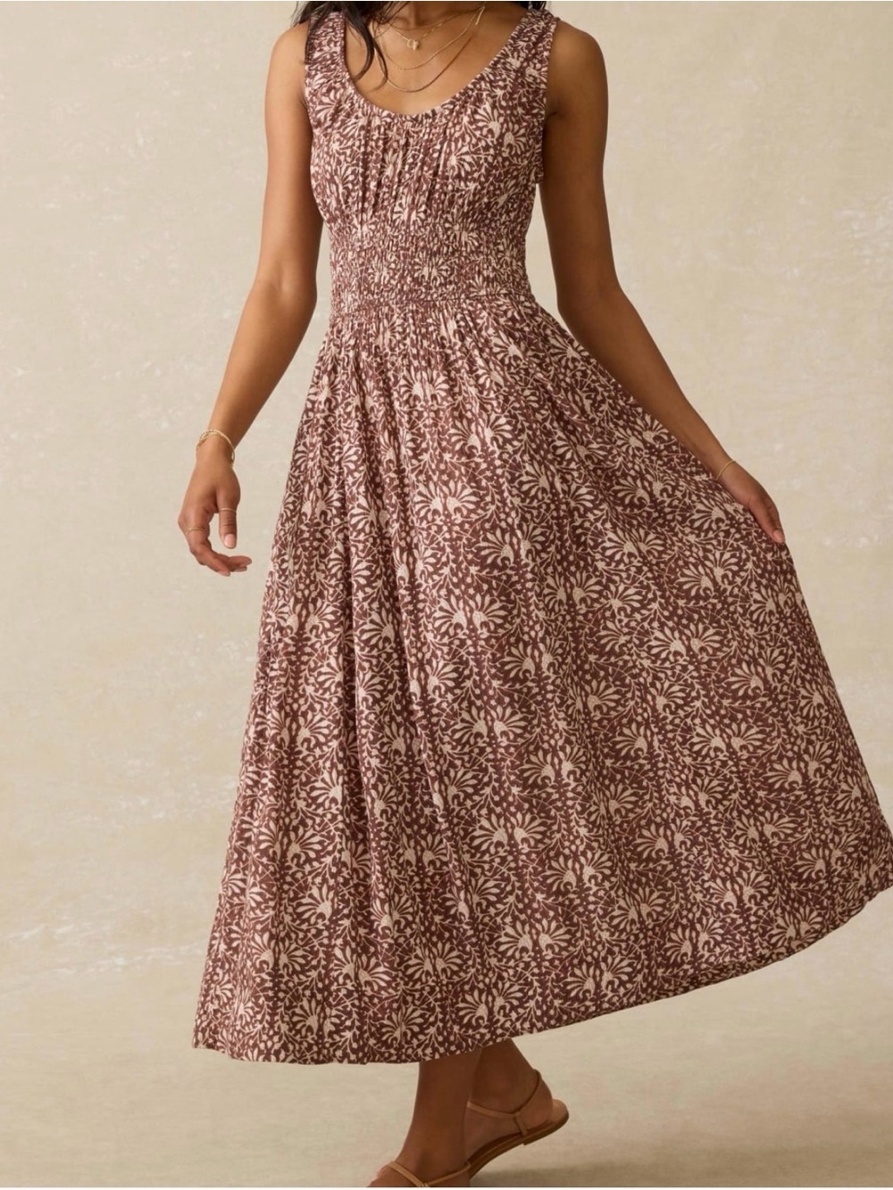 Faherty Sunseeker Sausalito Sunset Maxi Dress Boho Sleeveless Tank Brown Dress L - Picture 2 of 7